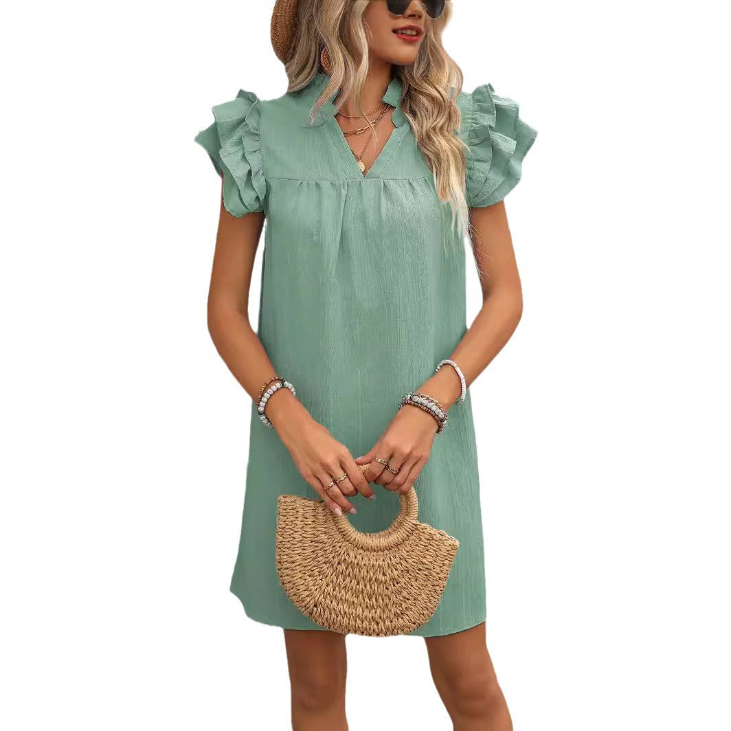 Women's Summer Fashion Stand Collar Solid Color Dresses