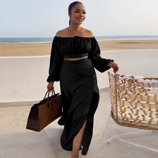Sexy Bandeau Large Lantern Sleeve Two-piece Suits