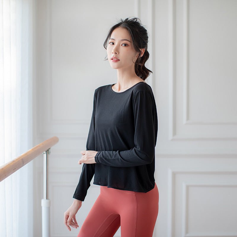 Women's Beauty Back Yoga Long-sleeved Backless Dancing Workout Clothes Loose Blouses
