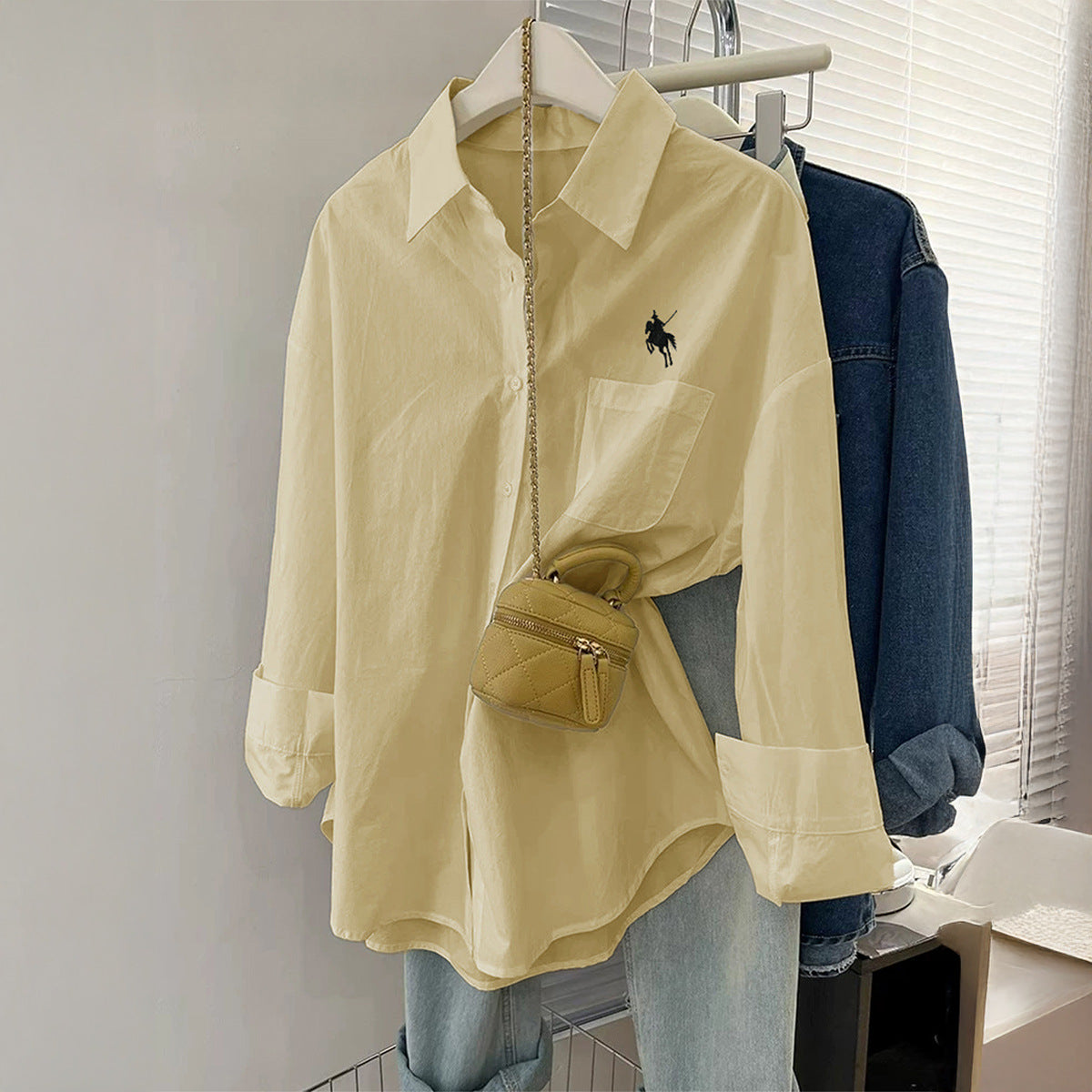Women's Casual Minimalist Long Sleeve Button Solid Blouses