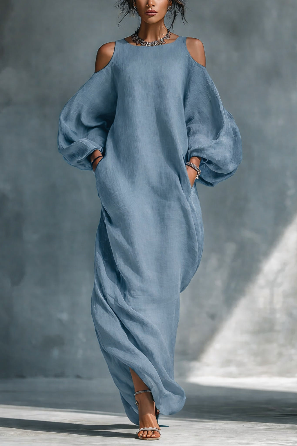 Women's Cotton Linen Casual Style Long Sleeve Dress