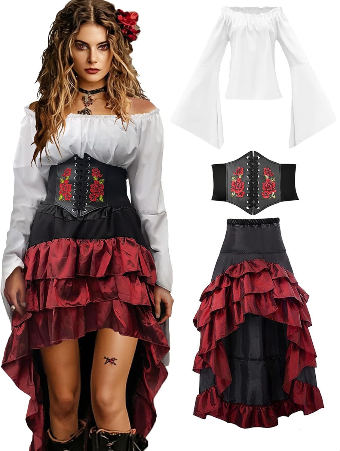 Halloween Artistic Front Back Length Ruffled Long Medieval Pirate Plastic Dress